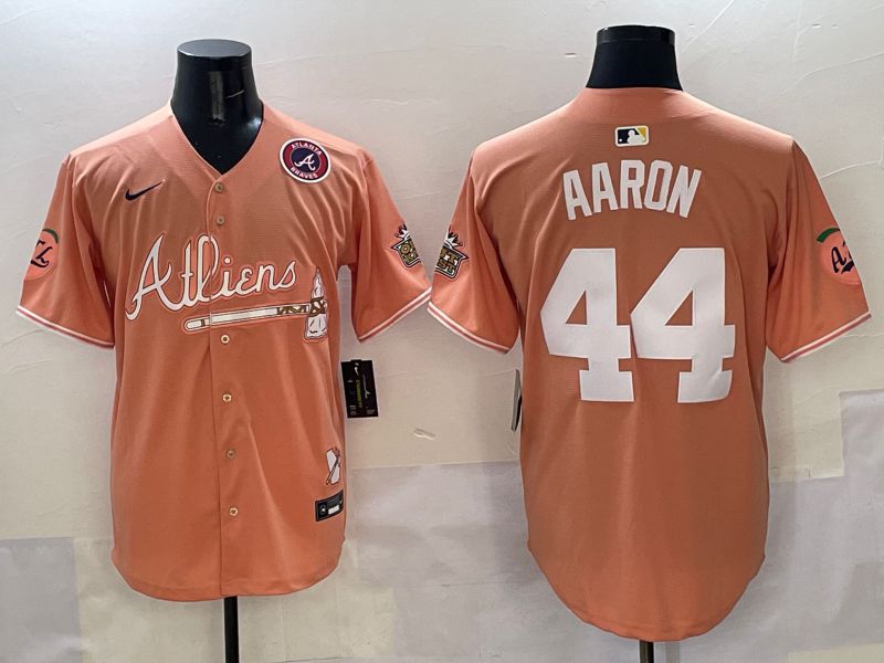 Men Atlanta Braves #44 Aaron Orange Five generations Joint Name 2025 Nike MLB Jersey style 6